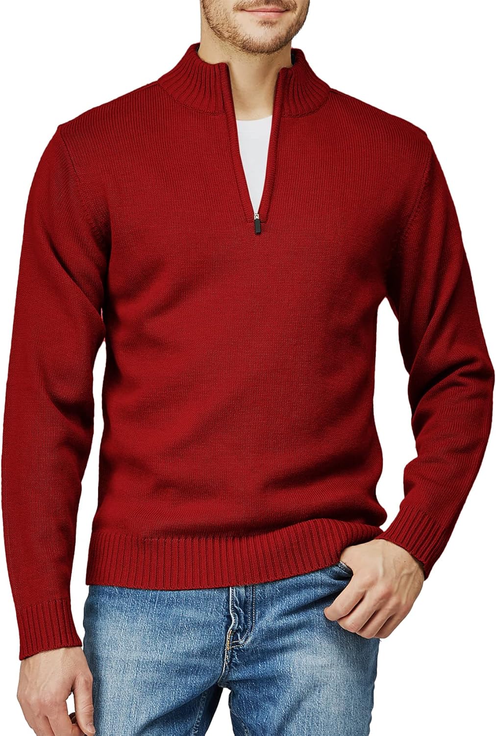 H2H Mens Casual Slim Fit Pullover Sweaters Long Sleeve Knitted Fabric Zip Up Mock Neck Polo Sweater-retrostrom