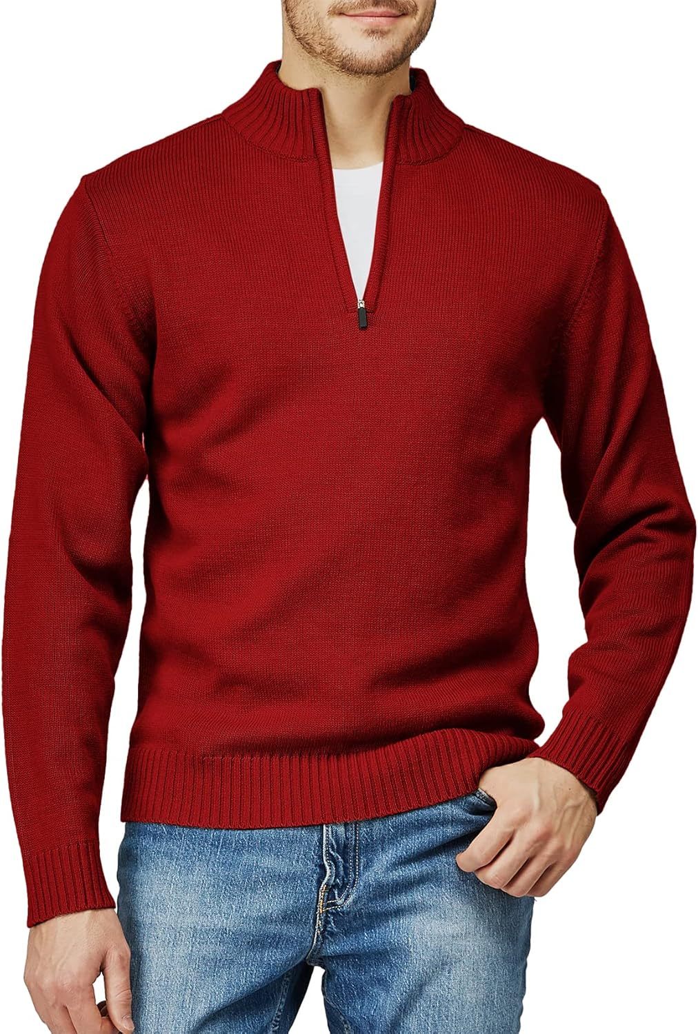 H2H Mens Casual Slim Fit Pullover Sweaters Long Sleeve Knitted Fabric Zip Up Mock Neck Polo Sweater-retrostrom
