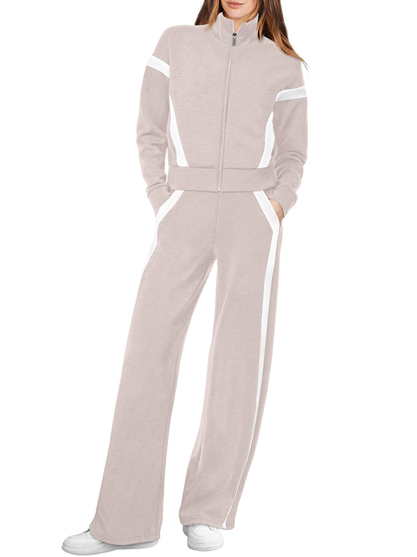 NEW 🔥 Women's Cotton Two-Piece Pinstripe Outfits Sweatshirt Wide Leg Sweatpants Casual Set-retrostrom