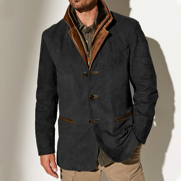Men's Vintage Carlsbad Calfskin Leather Blazer With Merino Shearling Collar-retrostrom