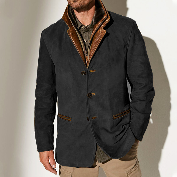 Men's Vintage Carlsbad Calfskin Leather Blazer With Merino Shearling Collar-retrostrom