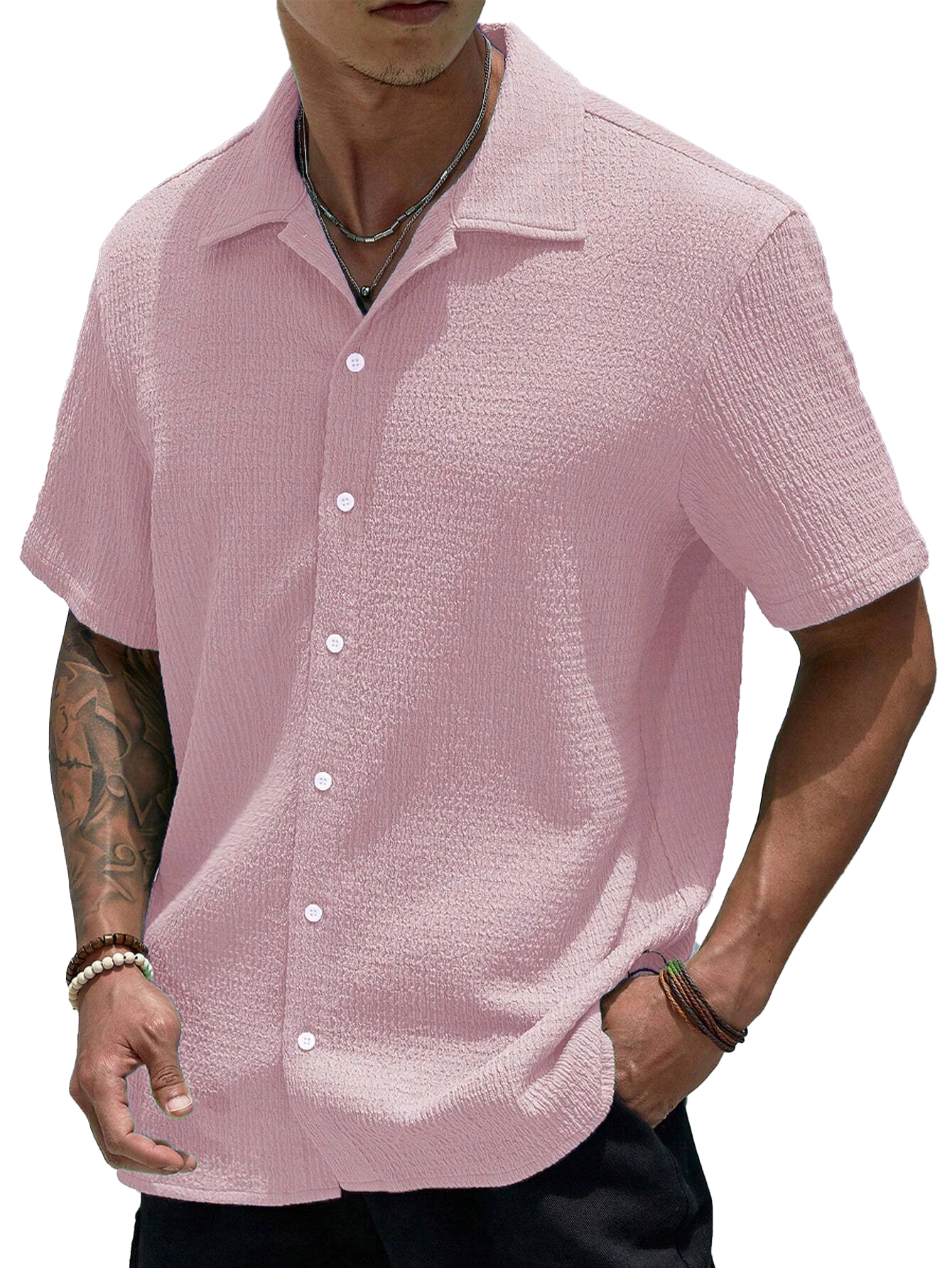 Stylish Men's Pleated Casual Lapel Short Sleeve Shirt-retrostrom