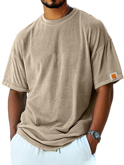 Men's Retro Fashion Corduroy Simple Short-sleeved T-shirt-retrostrom