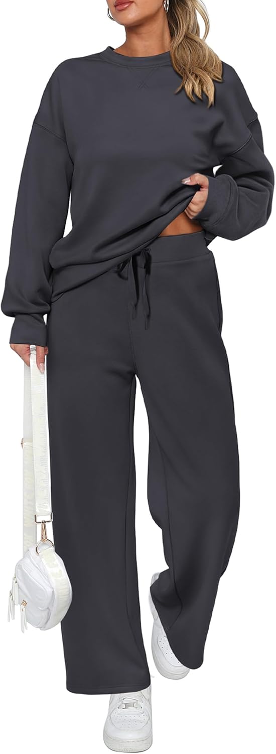 Women's Cotton Two-Piece Oversized Half-Zip Sweatshirt Wide Leg Sweatpants Casual Suit-retrostrom