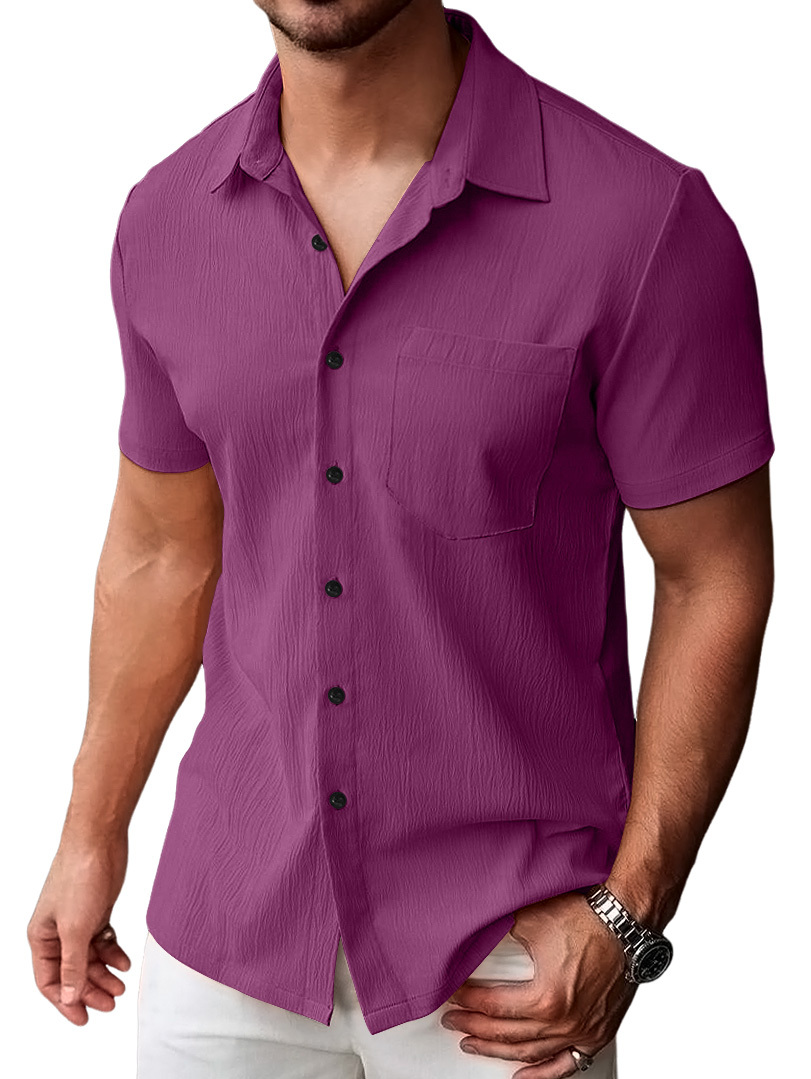 Men's Casual Pleated Solid Pocket Short Sleeve Shirt-retrostrom