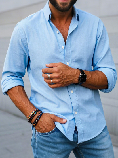 Men's Fashion Casual Lapel Long Sleeve Shirt-retrostrom