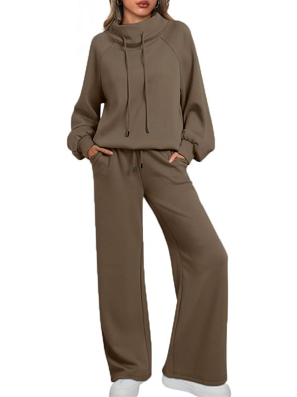 🎄Christmas Sale🔥 Women's Oversized Two-Piece Round Neck Drawstring Sweatshirt Wide Leg Sweatpants Casual Suit-retrostrom