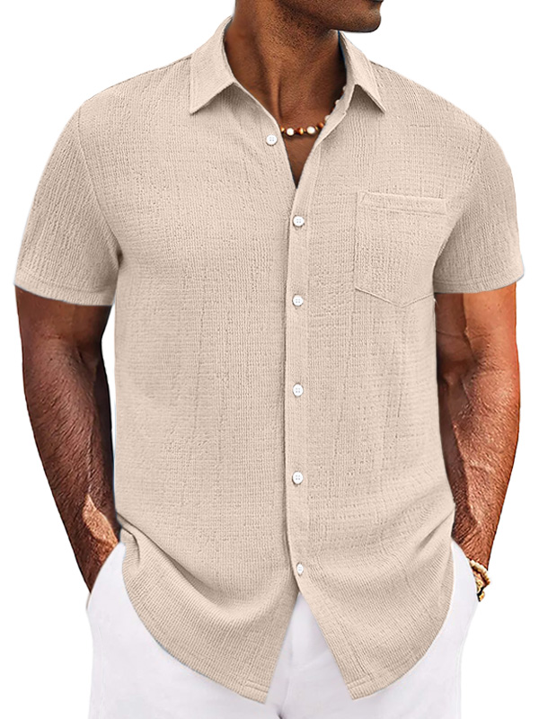 Men's Casual Simple Solid Color Texture Short-sleeved Button-down Shirt-retrostrom