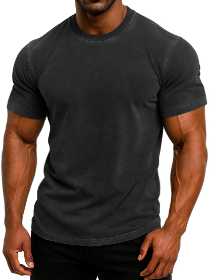Men's 100% Cotton Retro Washed And Distressed Daily Slim Fit Short-sleeved T-shirt-retrostrom