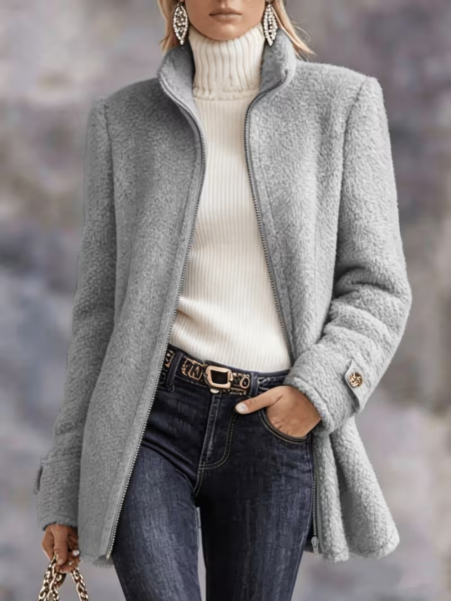 CLEARANCE SALE🔥 Casual Solid Color Long Sleeve High Neck Women'S Versatile Plush Coat-retrostrom
