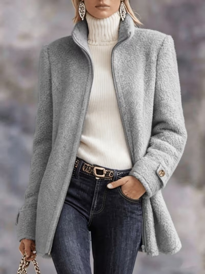 CLEARANCE SALE🔥 Casual Solid Color Long Sleeve High Neck Women'S Versatile Plush Coat-retrostrom