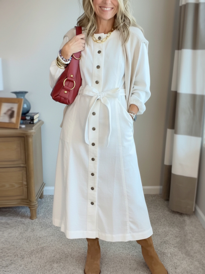 New Arrival🔥 Corduroy Shirt Dress with Tie Belt-retrostrom