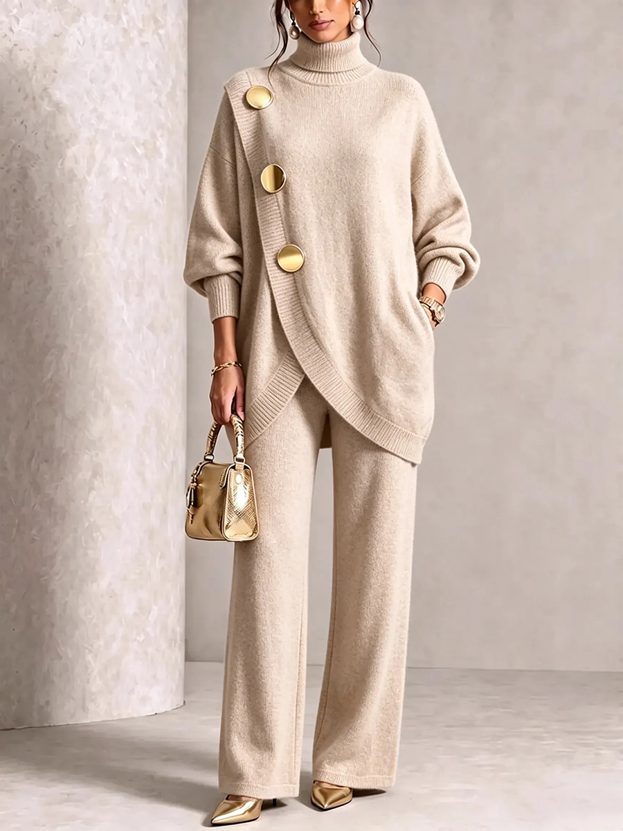 ⏰ LAST DAY SAVE 49% 💥 Gold-Button Asymmetric Knit Lounge Set-retrostrom