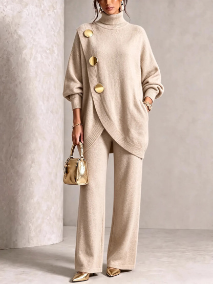 ⏰ LAST DAY SAVE 49% 💥 Gold-Button Asymmetric Knit Lounge Set-retrostrom