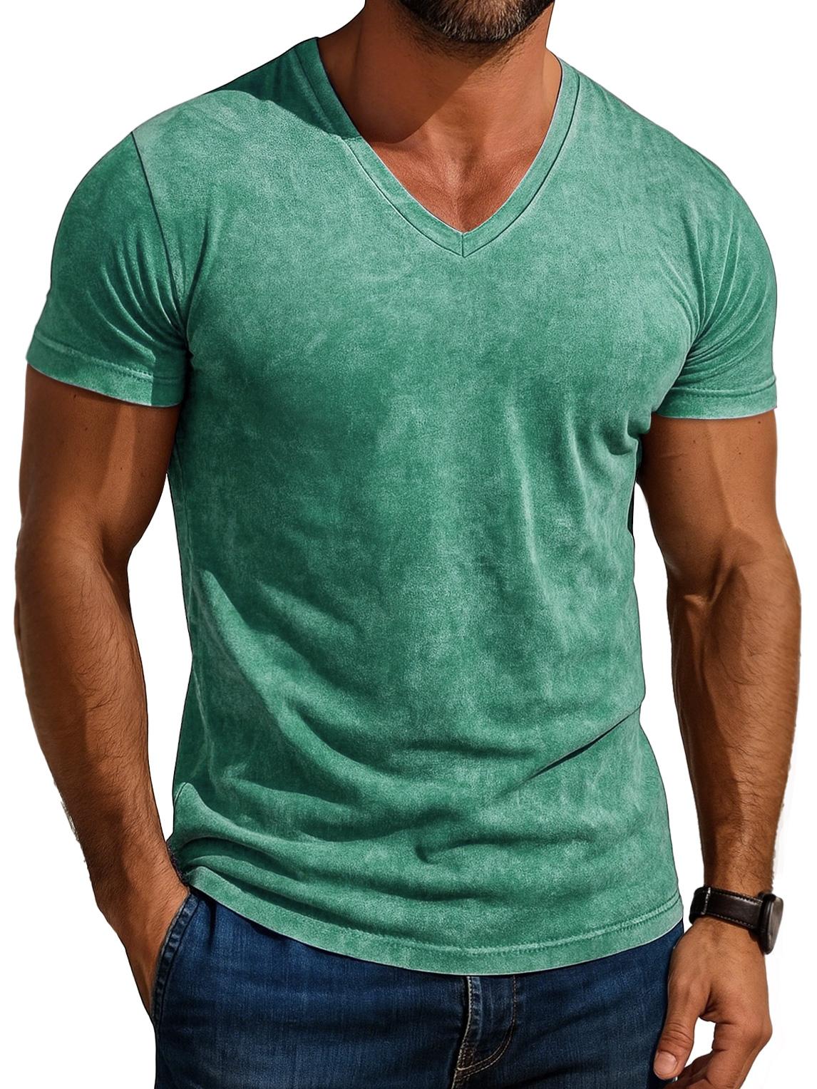 Men's Daily Retro V-neck Casual Simple Short-sleeved T-shirt-retrostrom