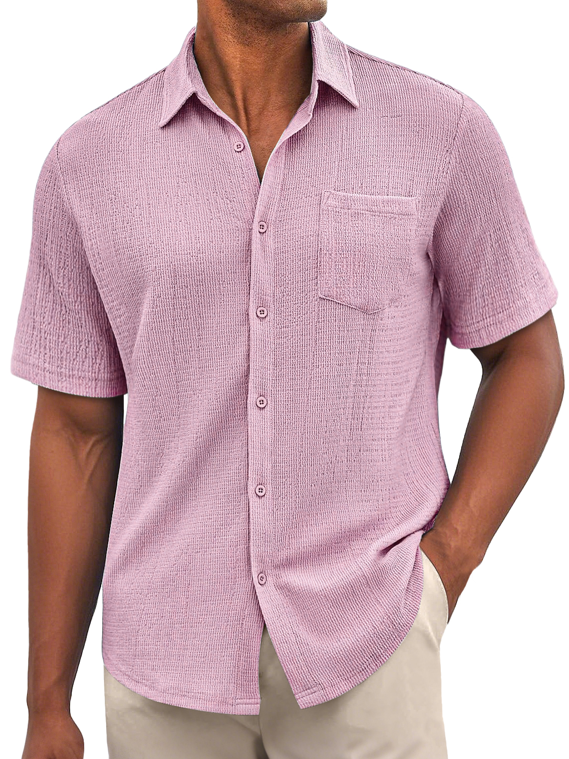 Men's Daily Bubble Wrinkle Casual Pocket Solid Color Short Sleeve Shirt-retrostrom