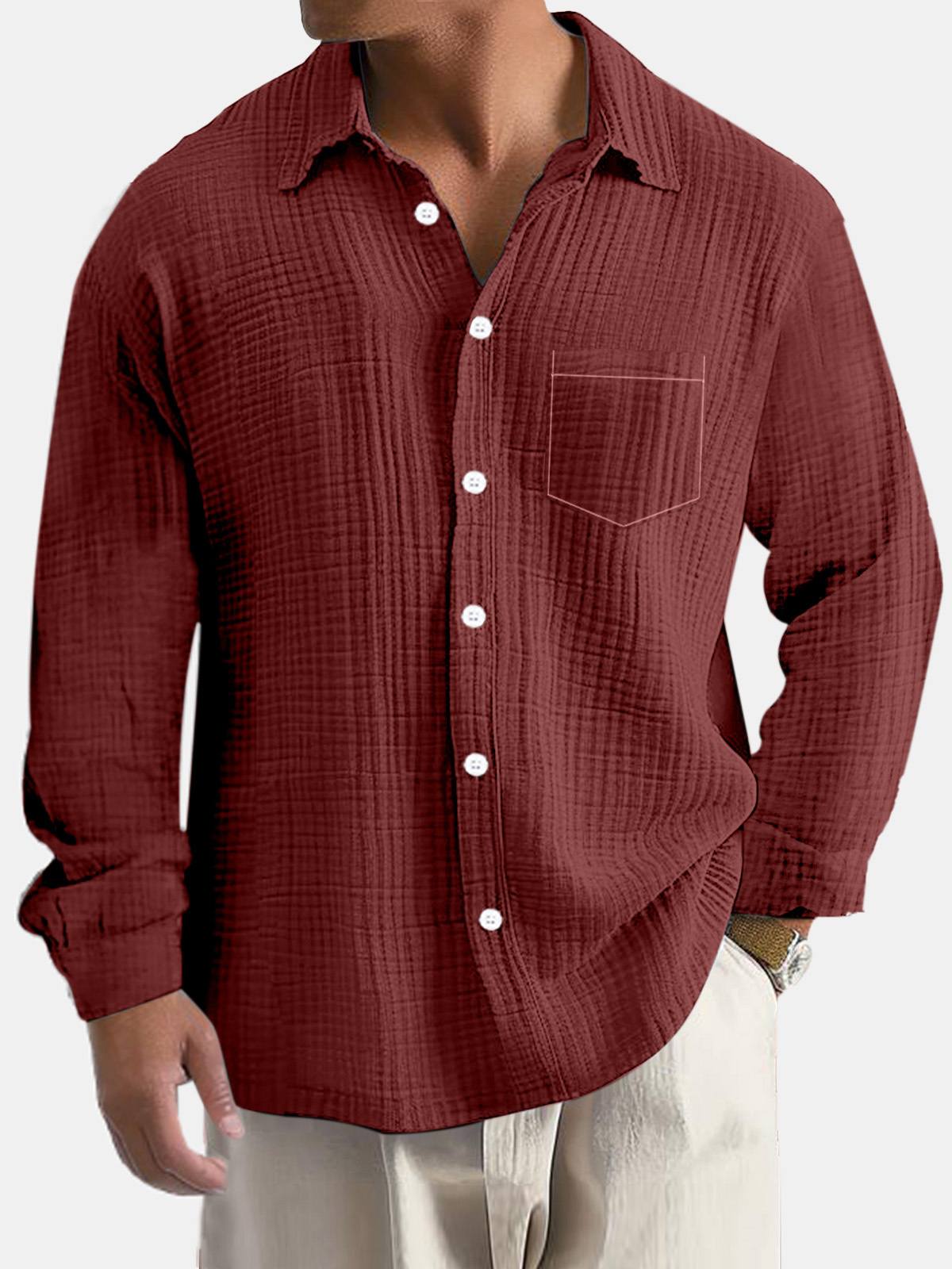 Men's Casual Everyday Puff Wrinkle Pocket Long Sleeve Shirt-retrostrom
