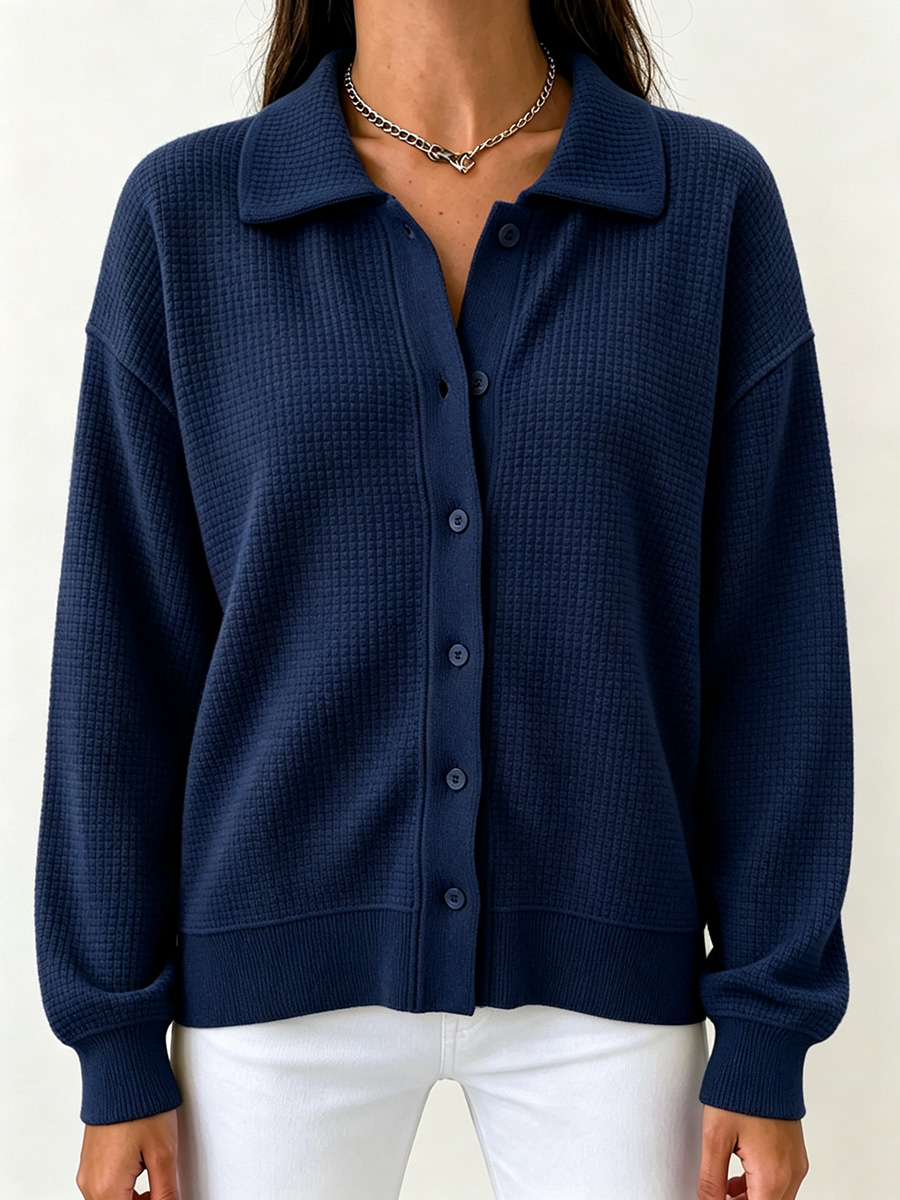 New Arrivals🔥 Classic Waffle Knit Collared Cardigan-retrostrom