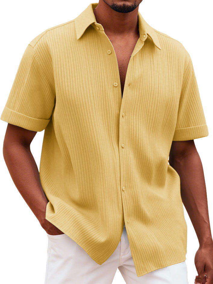 Men's Fashionable Casual Pitted Fabric Short-Sleeved Shirt-retrostrom