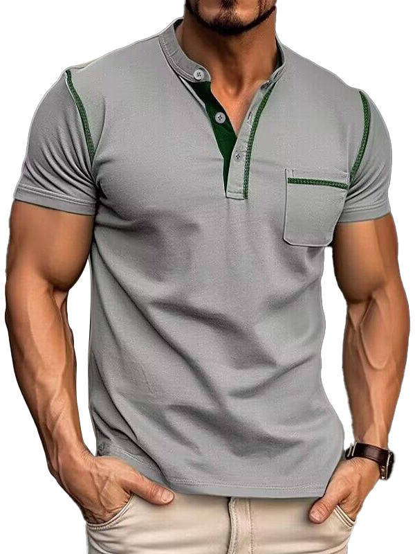 Men's Fashion Cotton Short Sleeve Henley Shirt-retrostrom