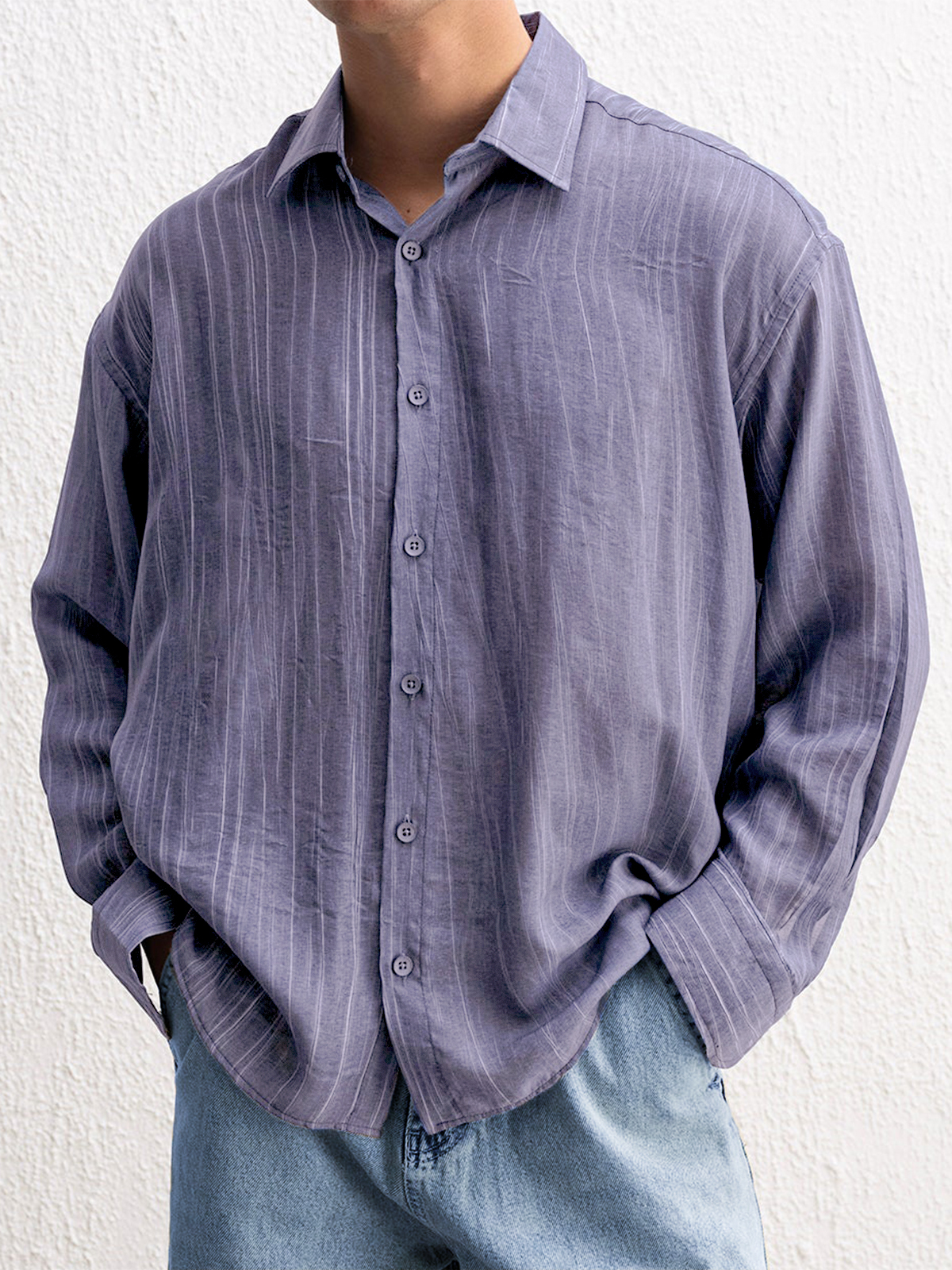 Men's Stylish Textured Casual Button-down Everyday Long Sleeve Shirt-retrostrom