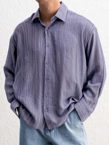 Men's Stylish Textured Casual Button-down Everyday Long Sleeve Shirt-retrostrom