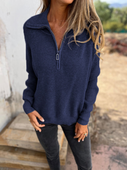🎄Christmas Sale🔥 Casual Solid Color Long Sleeve Knit Zipper Sweater-retrostrom