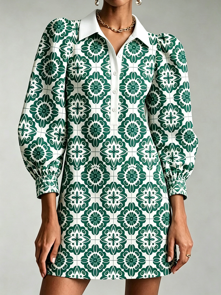 TODAY 49% OFF🔥 Santorini Inspired Print Puff Sleeve Mini Dress-retrostrom