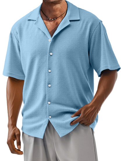 Men's Loose Solid Color Comfortable Texture Short-Sleeved Cuban Collar Shirt-retrostrom