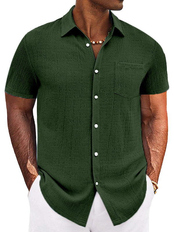 Men's Casual Simple Solid Color Texture Short-sleeved Button-down Shirt-retrostrom