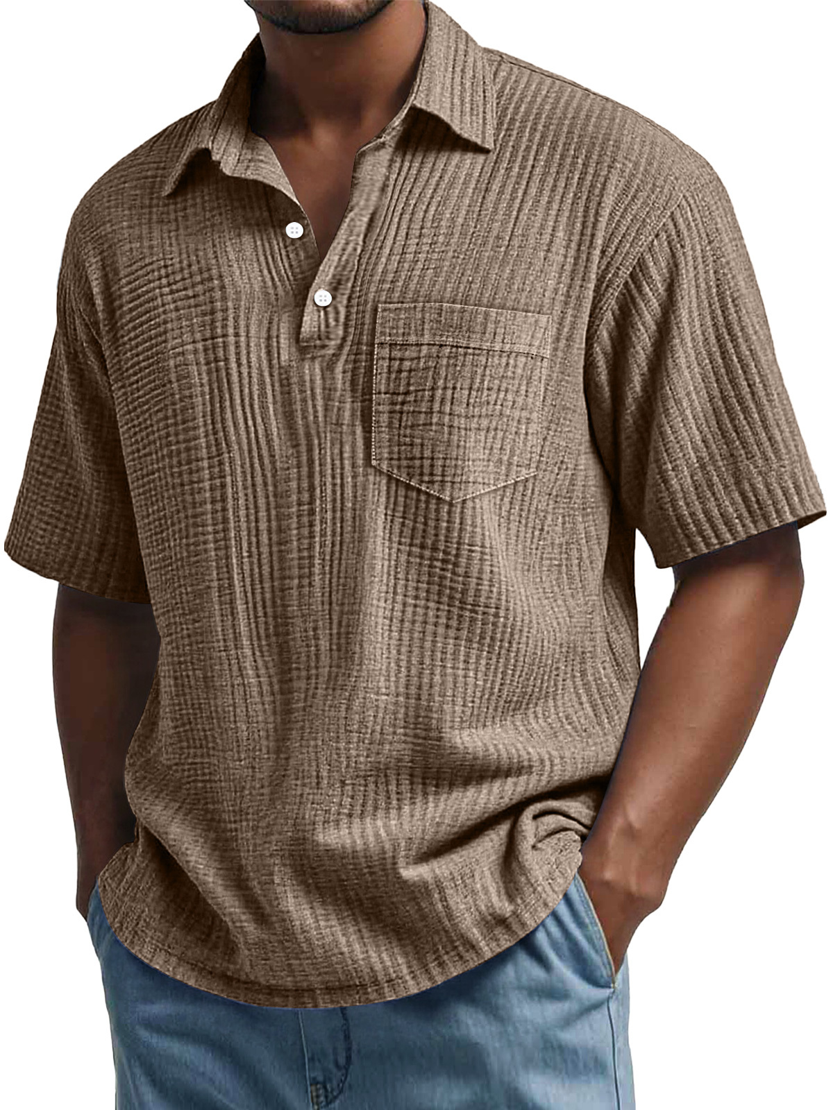 Men's Daily Pleated Casual Lapel Pocket Short Sleeve POLO Shirt-retrostrom
