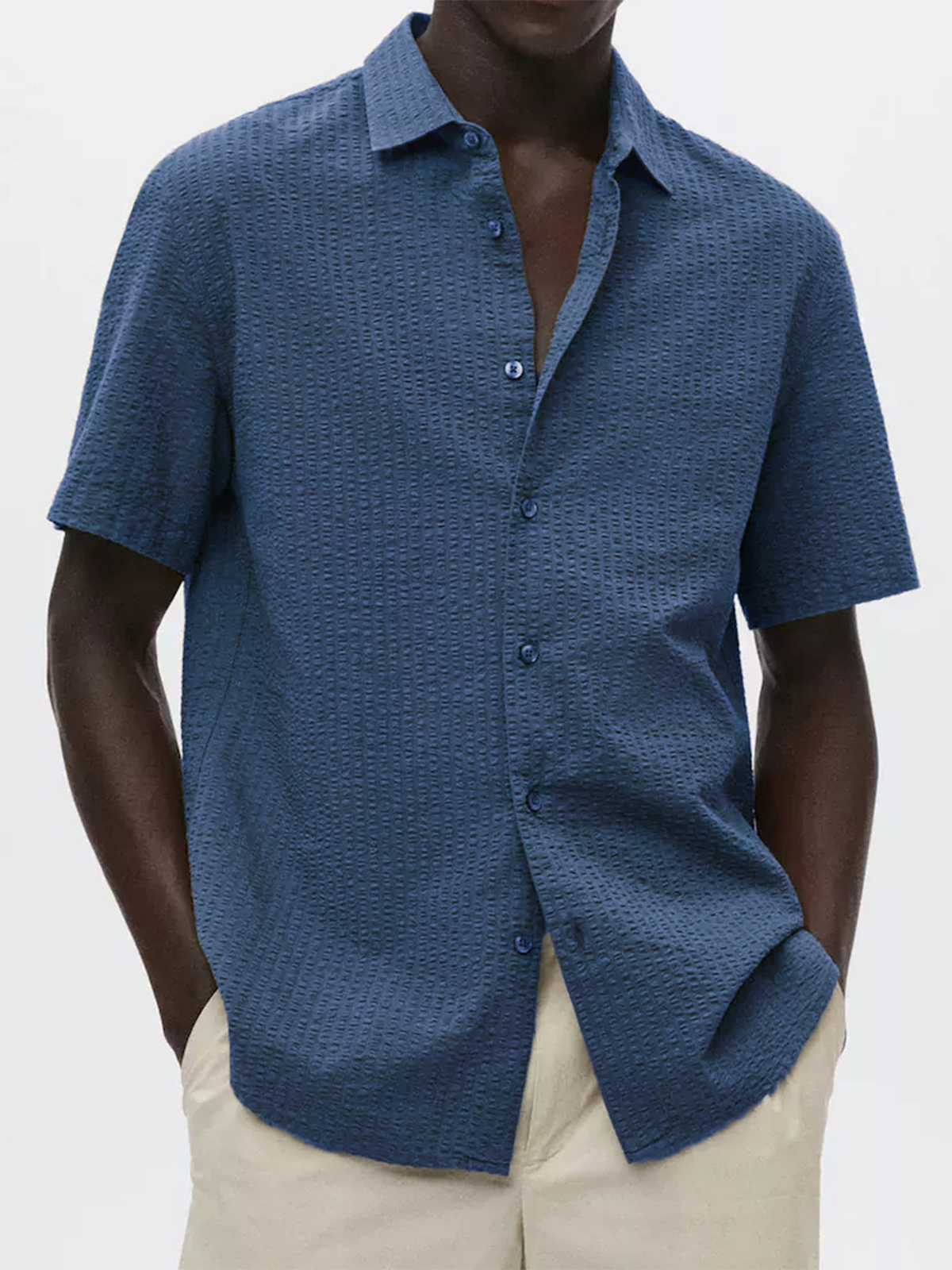 Men's Textured Seersucker Casual Vacation Lapel Short Sleeve Shirt-retrostrom