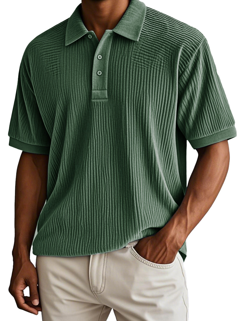 Men's Fashion Retro Corduroy Fabric Short-sleeved Polo Shirt-retrostrom