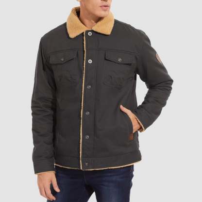 Men's Sherpa Trucker Jacket 5 Pockets Cotton Cargo Jacket Turn-down Collar Winter Coats-retrostrom