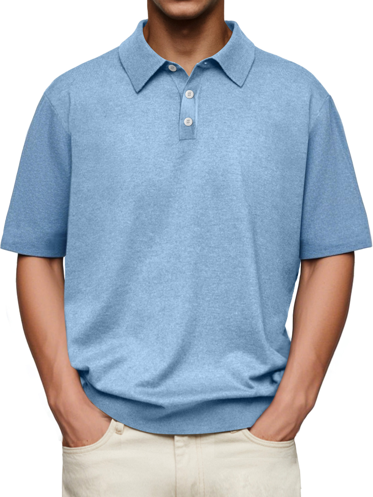 Men's Daily Lapel Button Casual Solid Color Comfortable Short-sleeved Polo Shirt-retrostrom