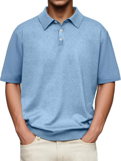 Men's Daily Lapel Button Casual Solid Color Comfortable Short-sleeved Polo Shirt-retrostrom