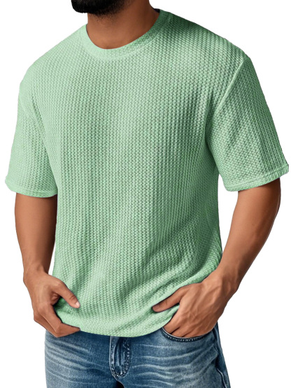 Men's Daily Round Neck Waffle Casual Solid Color Comfortable Short Sleeve T-shirt-retrostrom