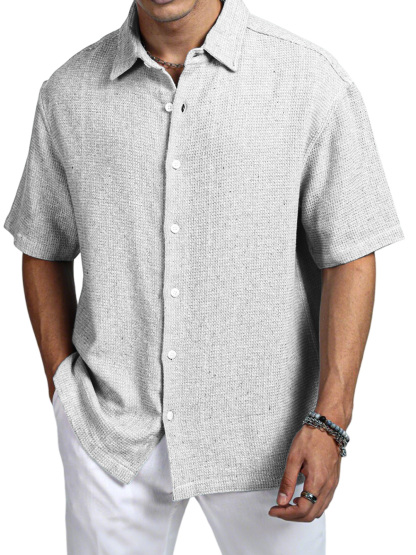 Men's Casual Daily Solid Color Texture Short-sleeved Shirt-retrostrom