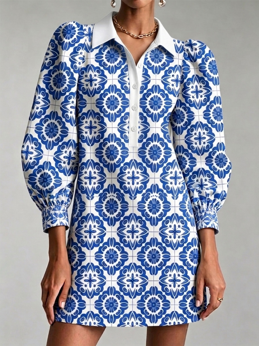 TODAY 49% OFF🔥 Santorini Inspired Print Puff Sleeve Mini Dress-retrostrom