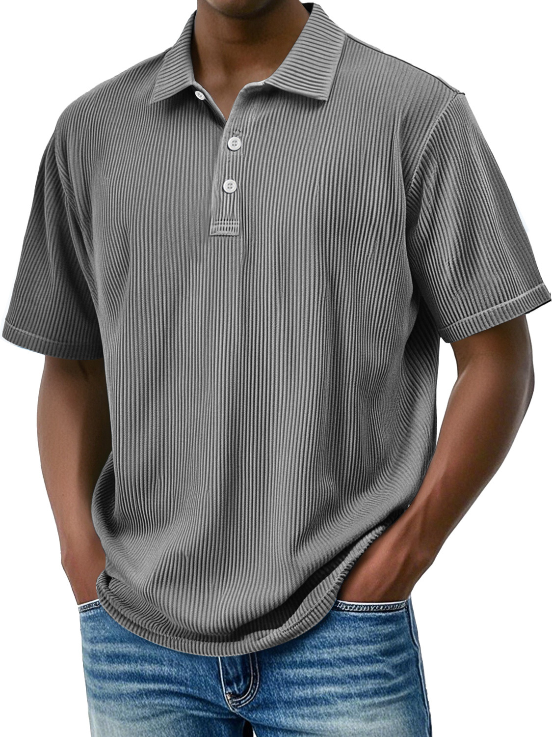 Men's Daily Lapel Ribbed Comfortable Short-sleeved Polo Shir-retrostrom