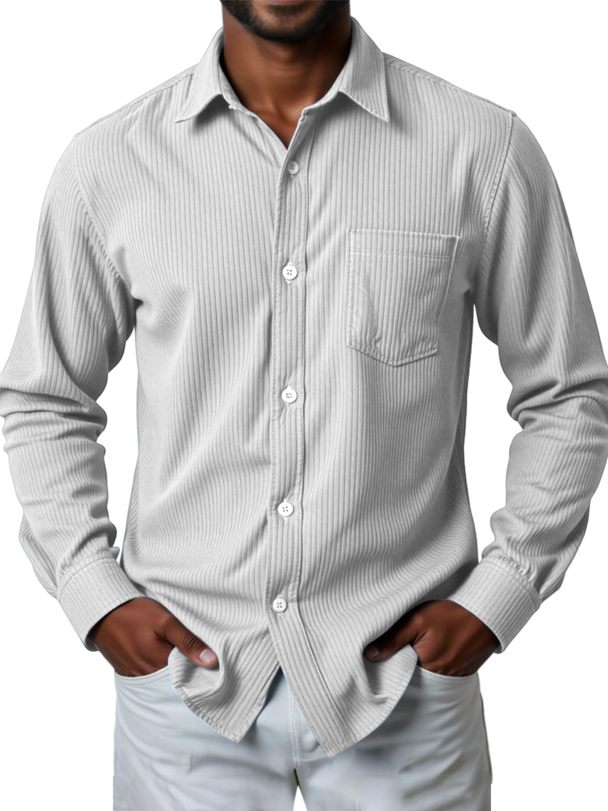 Men's Casual Solid Color Pit Striped Long-sleeved Shirt-retrostrom