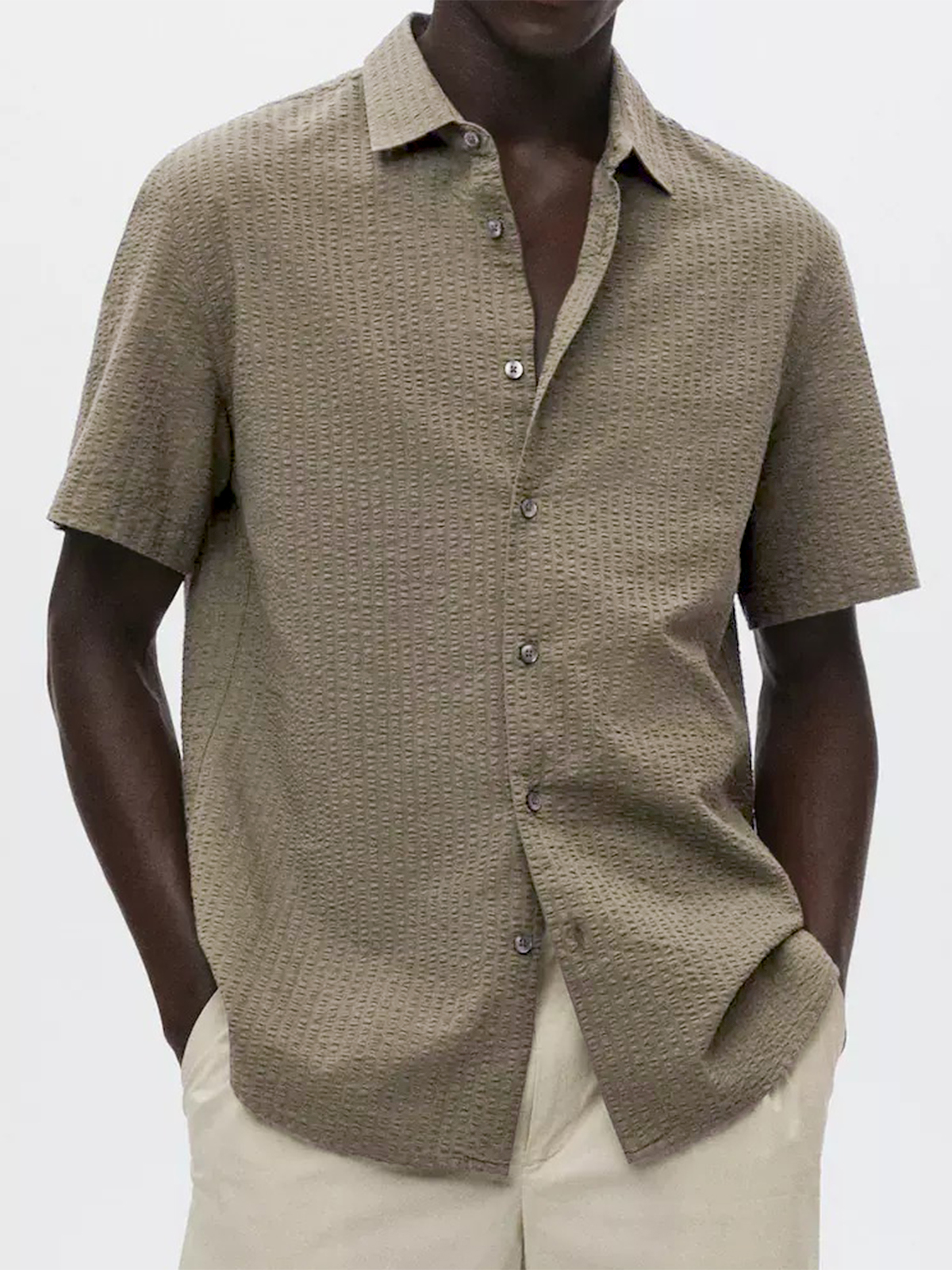 Men's Textured Seersucker Casual Vacation Lapel Short Sleeve Shirt-retrostrom