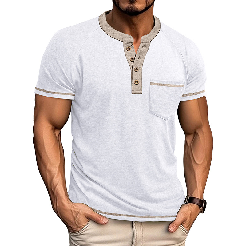 Men's Colorblock Short Sleeve Henley Shirt-retrostrom