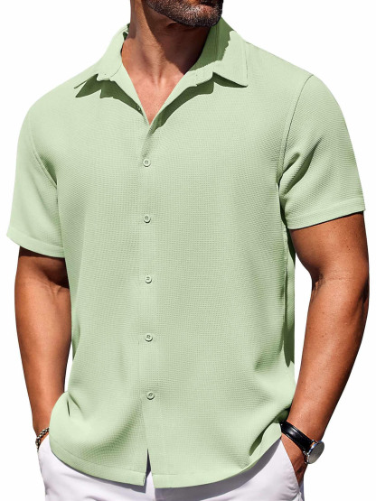 Men's Hawaiian Waffle Fabric Lapel Short Sleeve Shirt-retrostrom