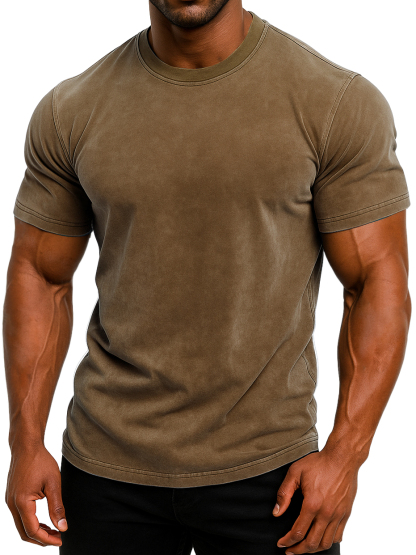 Men's 100% Cotton Retro Washed And Distressed Daily Slim Fit Short-sleeved T-shirt-retrostrom
