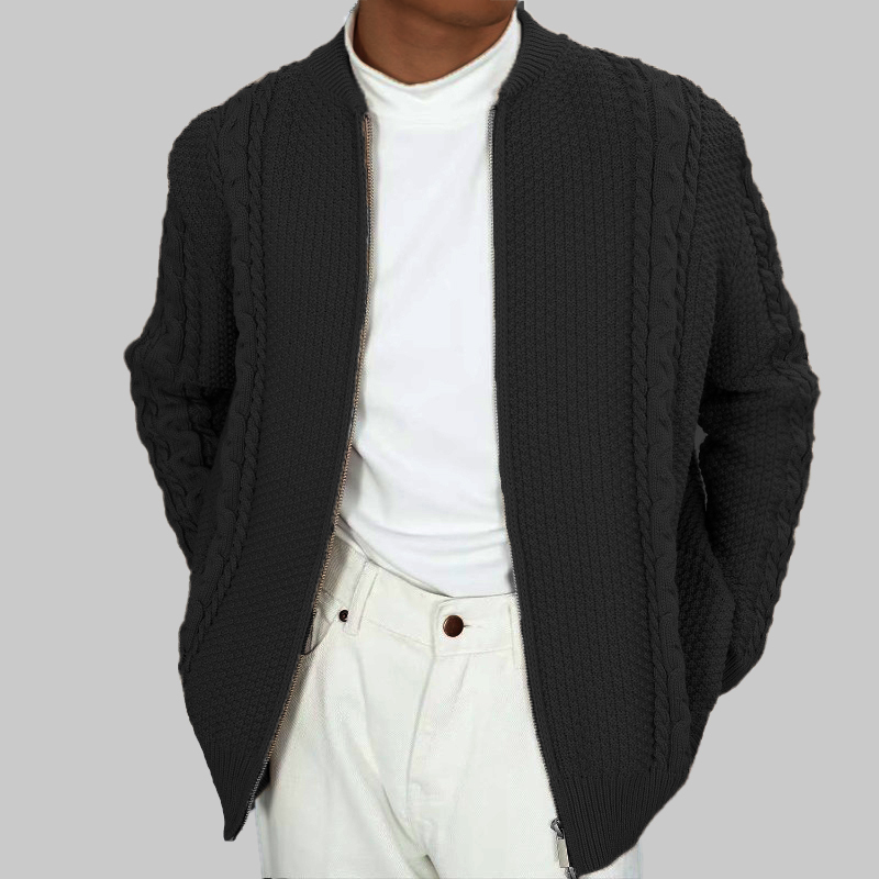 Men's Solid Color Leisure Long Sleeved Knit Sweater Cardigan-retrostrom