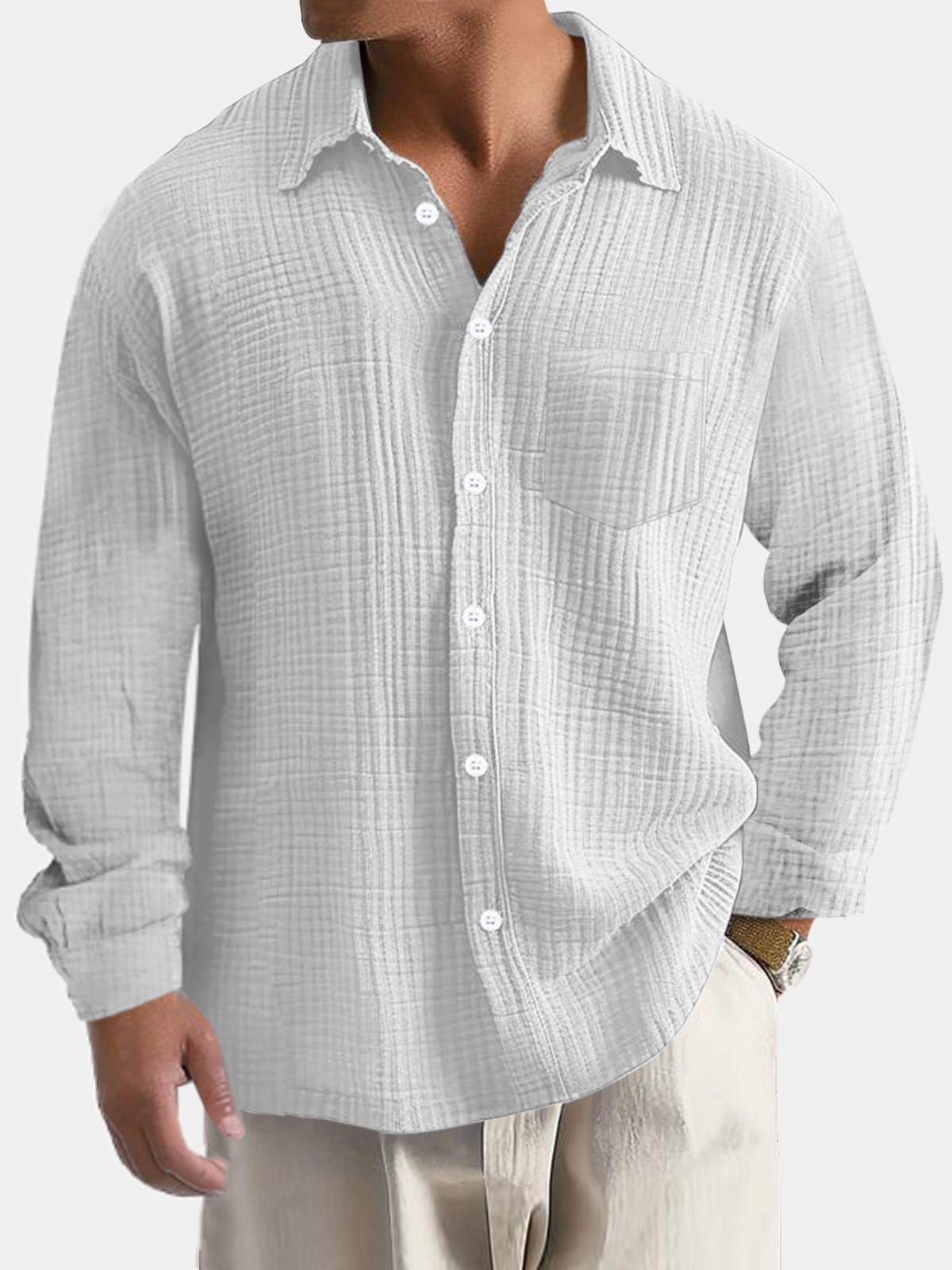 Men's Casual Everyday Puff Wrinkle Pocket Long Sleeve Shirt-retrostrom