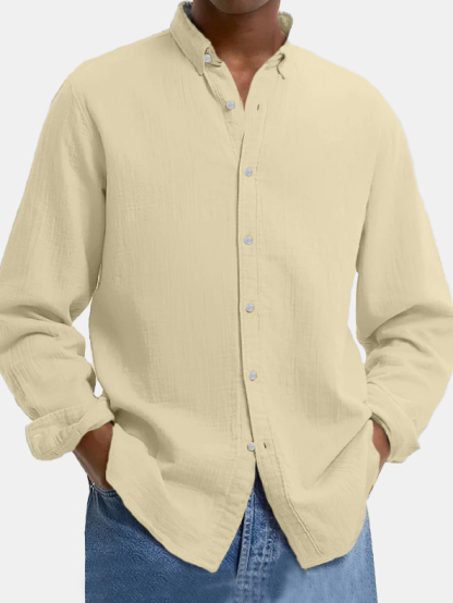 Men's Lapel Cotton And Linen Loose Casual Long-sleeved Shirt-retrostrom