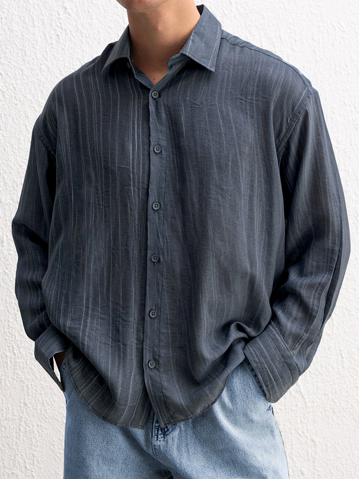 Men's Stylish Textured Casual Button-down Everyday Long Sleeve Shirt-retrostrom