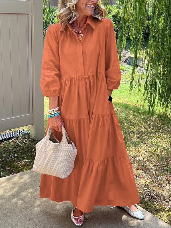🎄Christmas Sale🔥 Loose Cotton Linen Lapel Dress- Tax Free-retrostrom